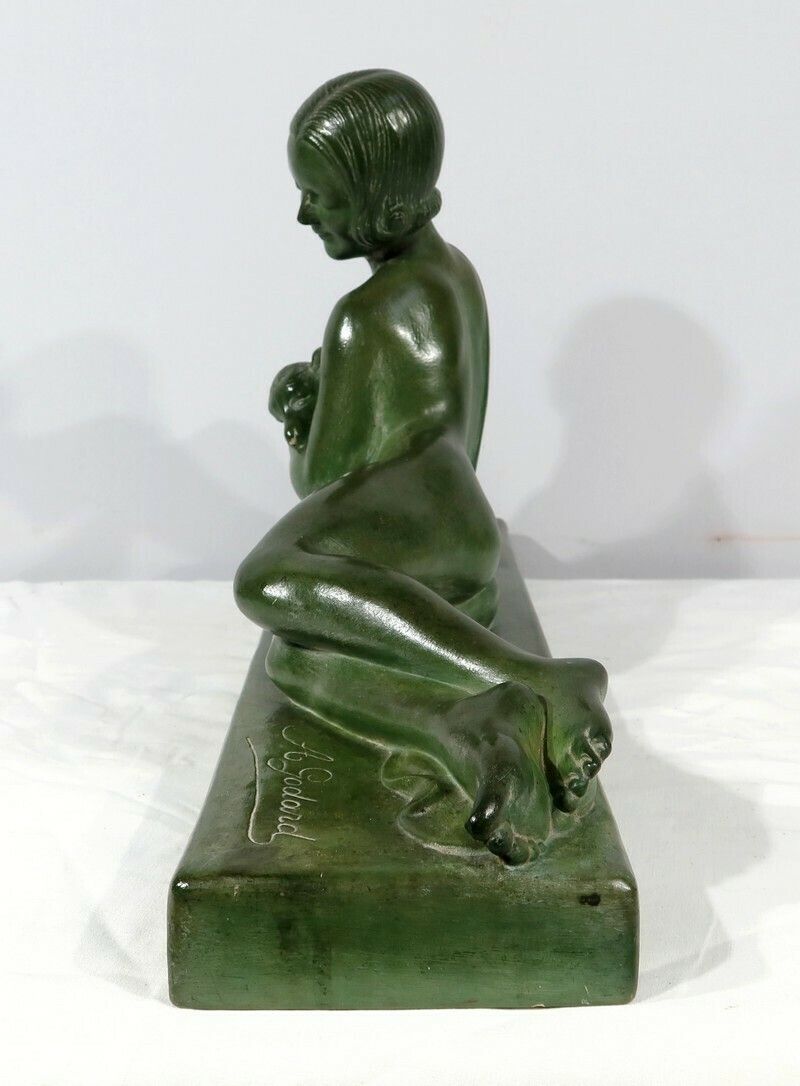 photo vintage Sculpture “La Demoiselle Et Le Chevreau”, By A. Godard, Art Deco – Early 20th Century