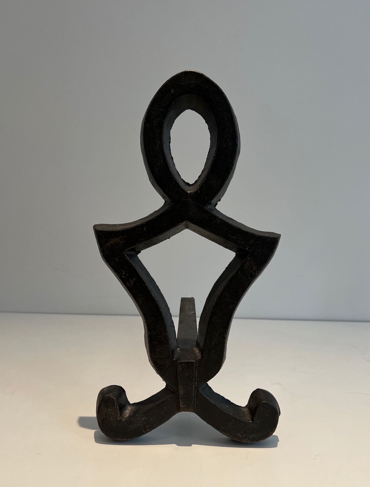 Pair Of Modernized Cast Iron And Wrought Iron Andirons By Raymond Subes photo Home Fixtures