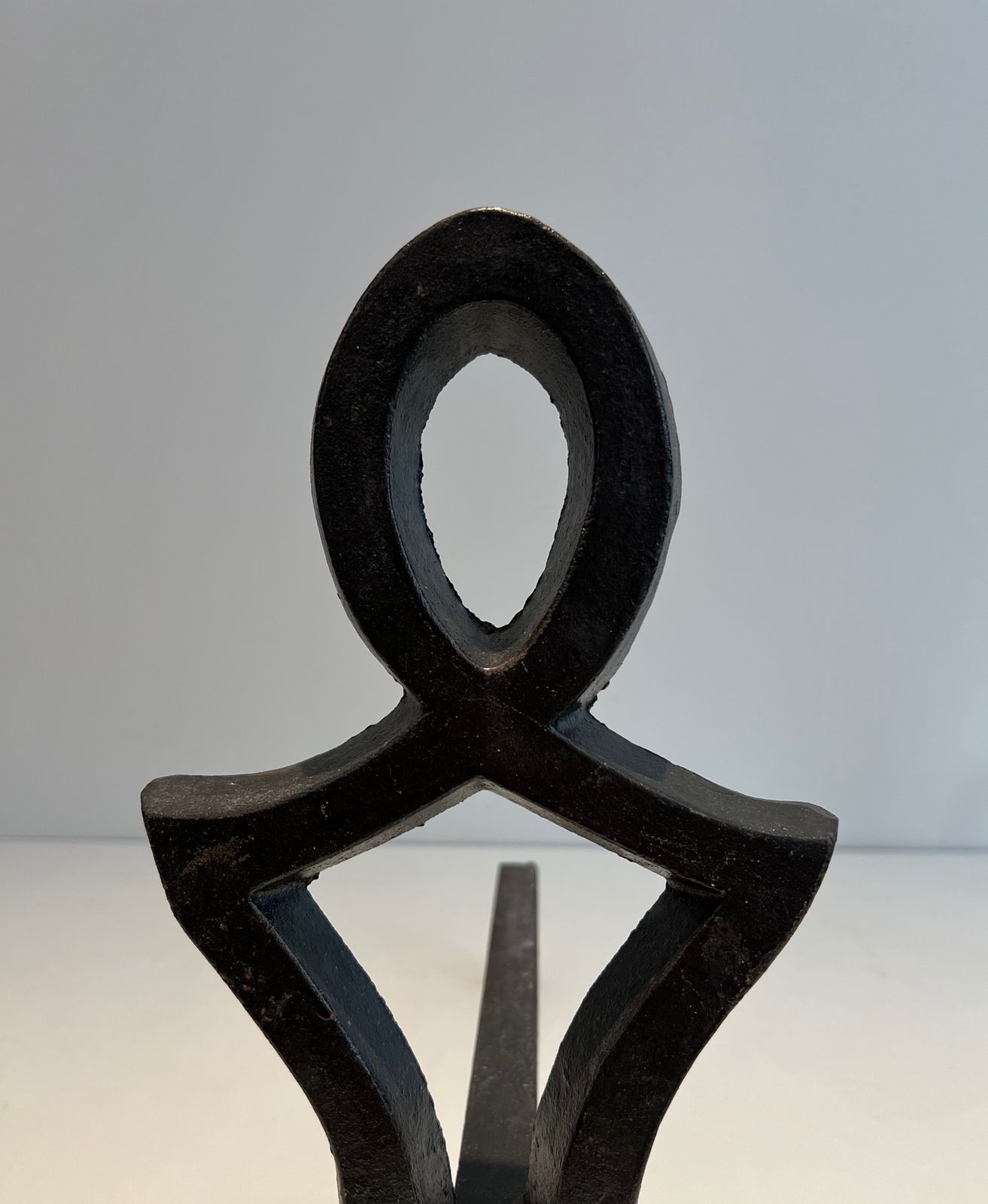 Pair Of Modernized Cast Iron And Wrought Iron Andirons By Raymond Subes photo buy