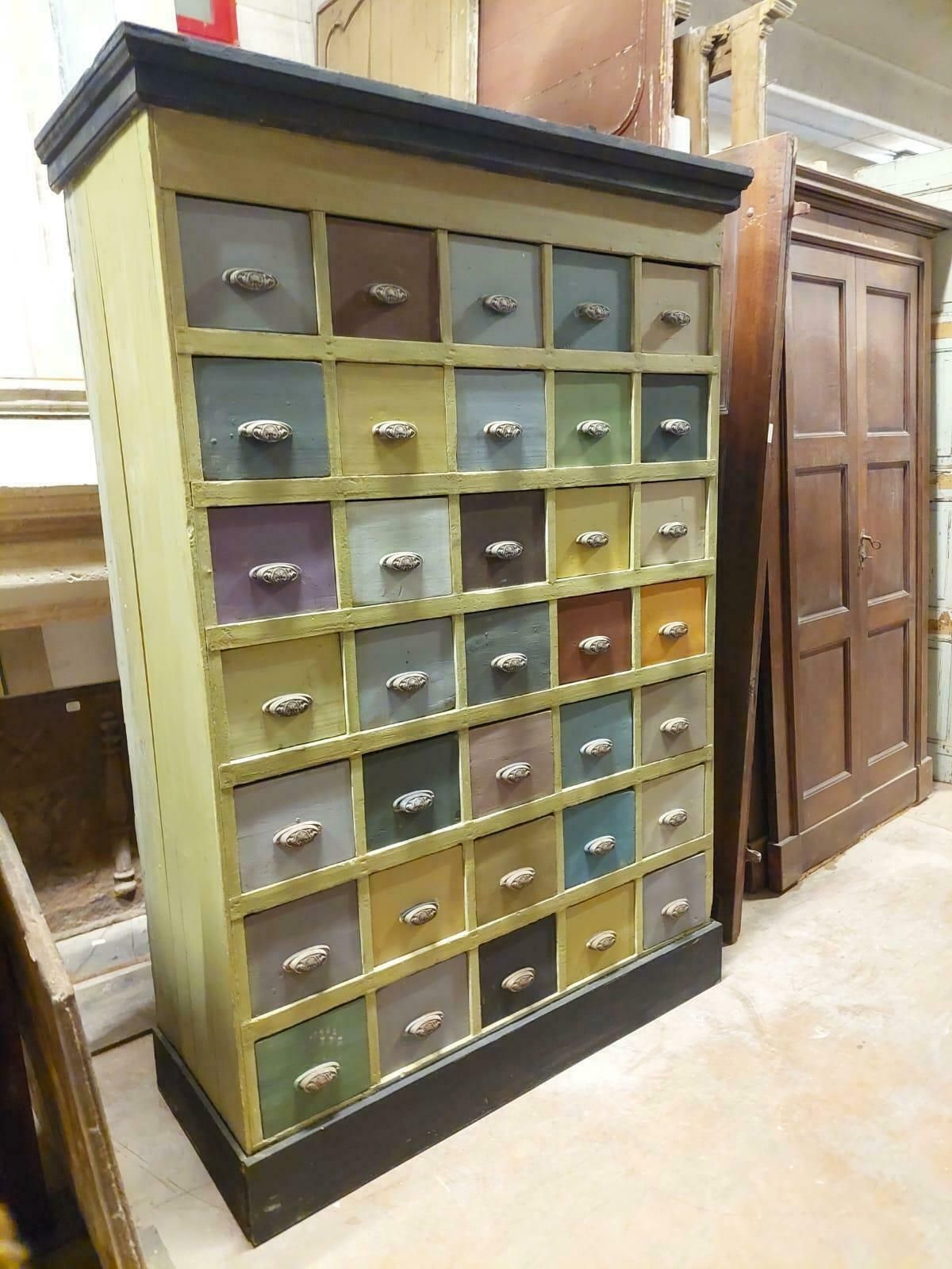 Vintage Chest Of Drawers In Painted Wood From Old Shop, 19th Century Italy photo furniture