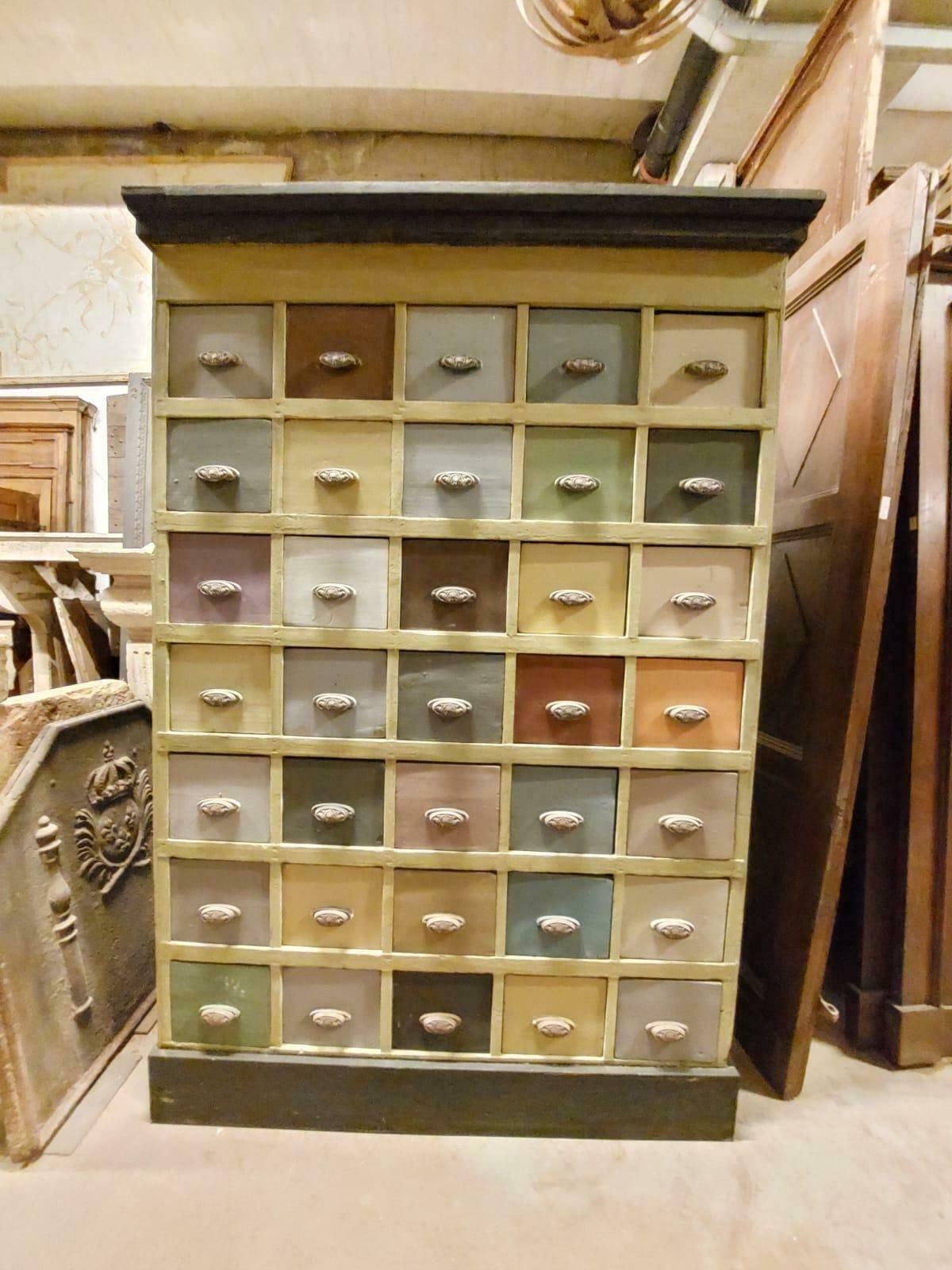 Vintage Chest Of Drawers In Painted Wood From Old Shop, 19th Century Italy photo Furniture