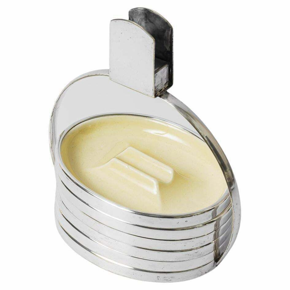 Art Deco Ceramic, Nickel Conbination Ashtray Set Vienna Around 1920s