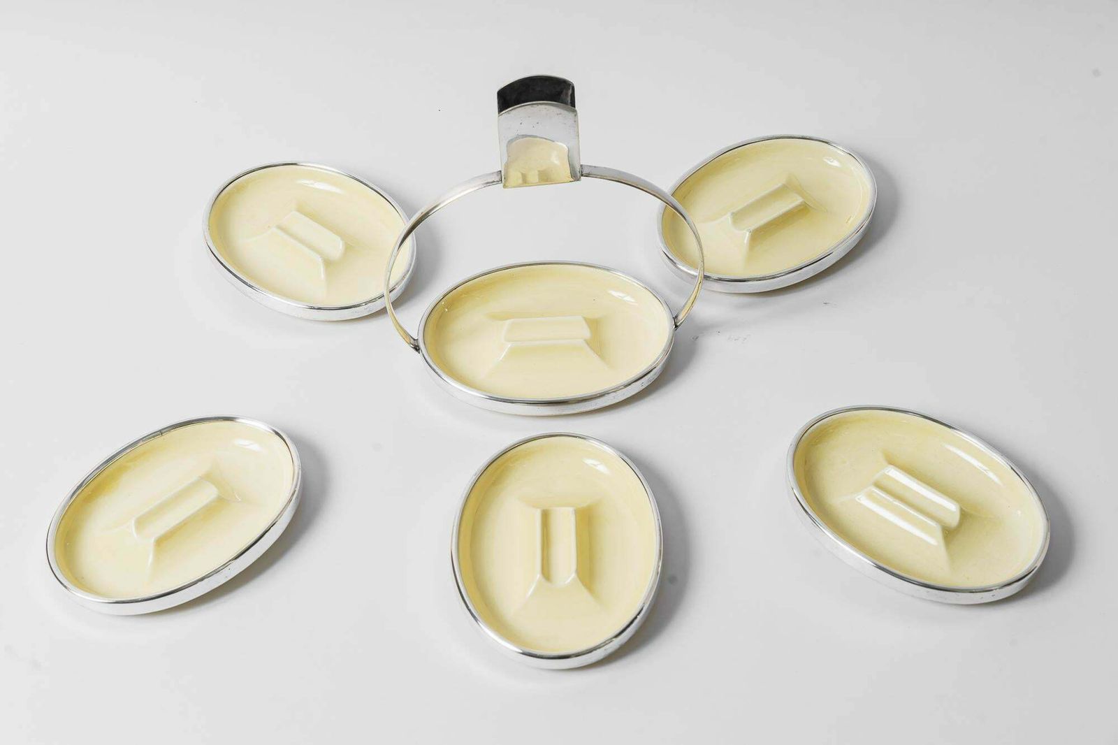 Art Deco Ceramic, Nickel Conbination Ashtray Set Vienna Around 1920s photo furniture