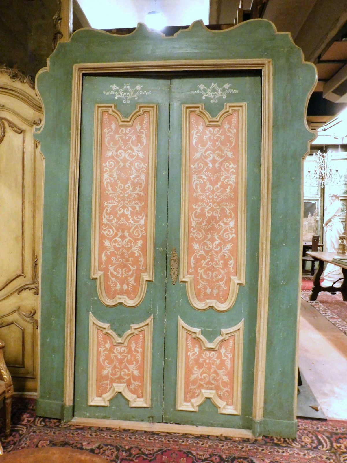 Pair Of Blue And Pink Lacquered Doors, Complete With Frame, 18th Century Italy photo furniture