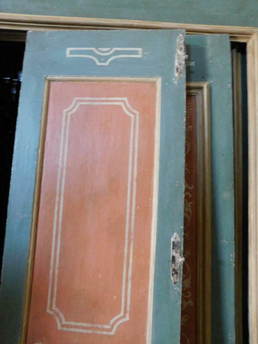 Pair Of Blue And Pink Lacquered Doors, Complete With Frame, 18th Century Italy photo vintage