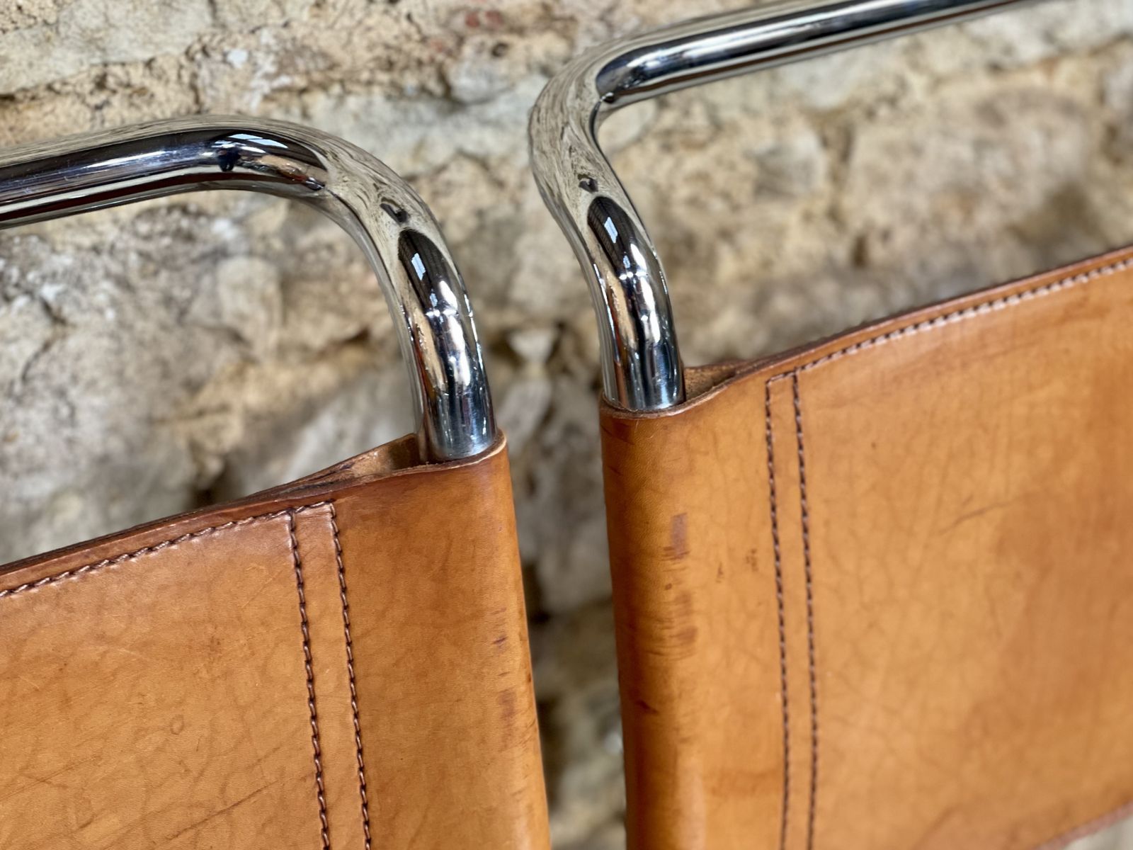 photo buy Pair Dining Or Desk Chairs  Mart Stam Marcel Breuer S33 Set Of Two 2 Fasem Chrome Tan Cognac Brown Leather Cantilever Bauhaus