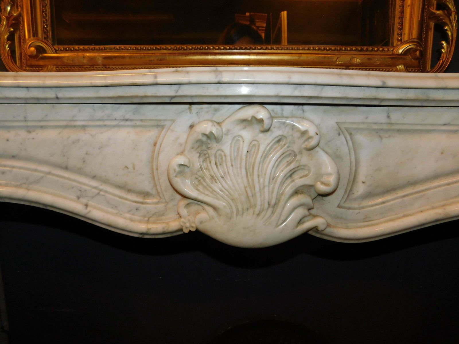 Antique Fireplace In White Carrara Marble, Carved Central Shell, ''700 France photo buy