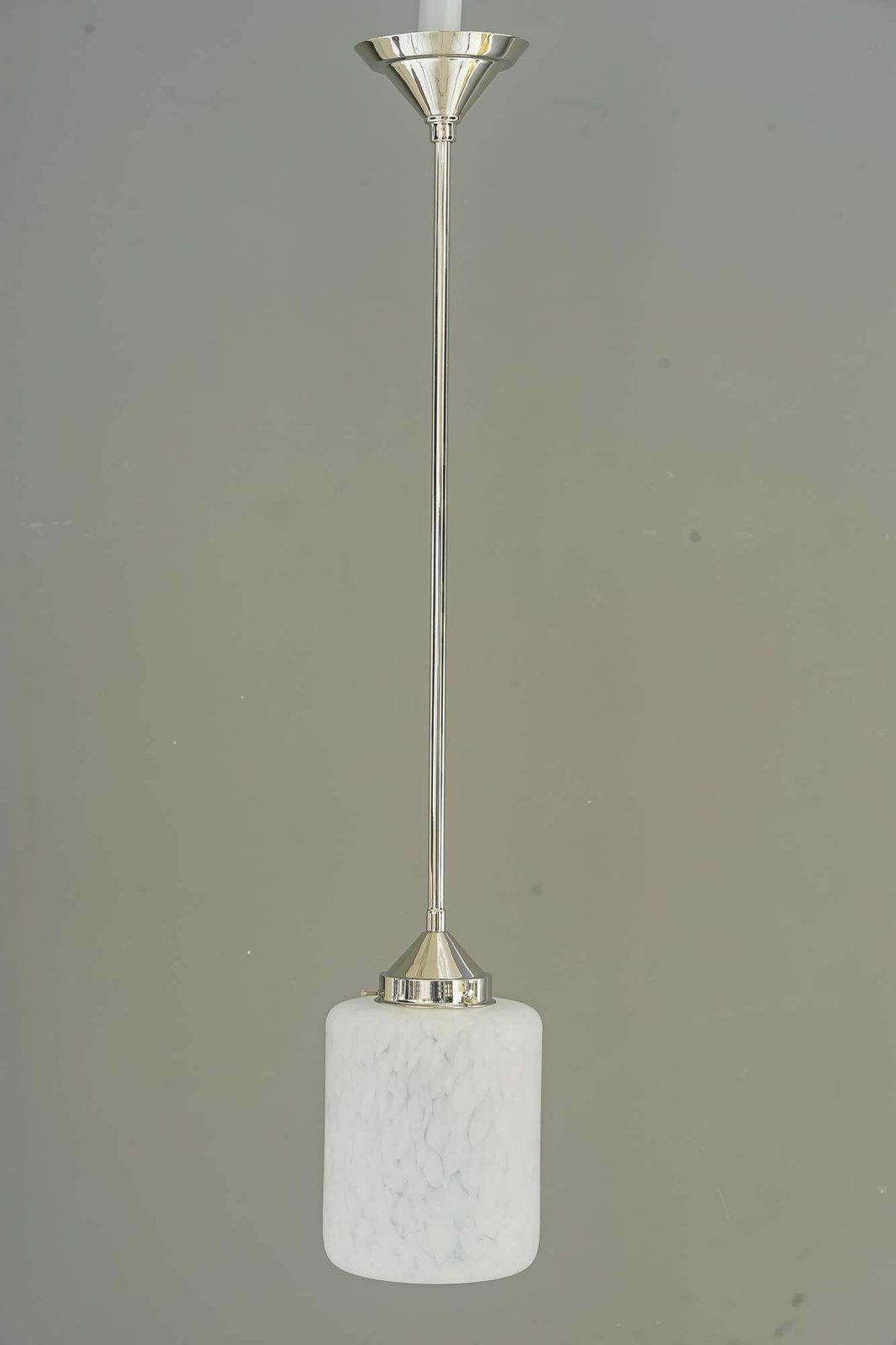 Nickel Plated Art Deco Pendant With Glass Shade Vienna Around 1920s photo 602.0