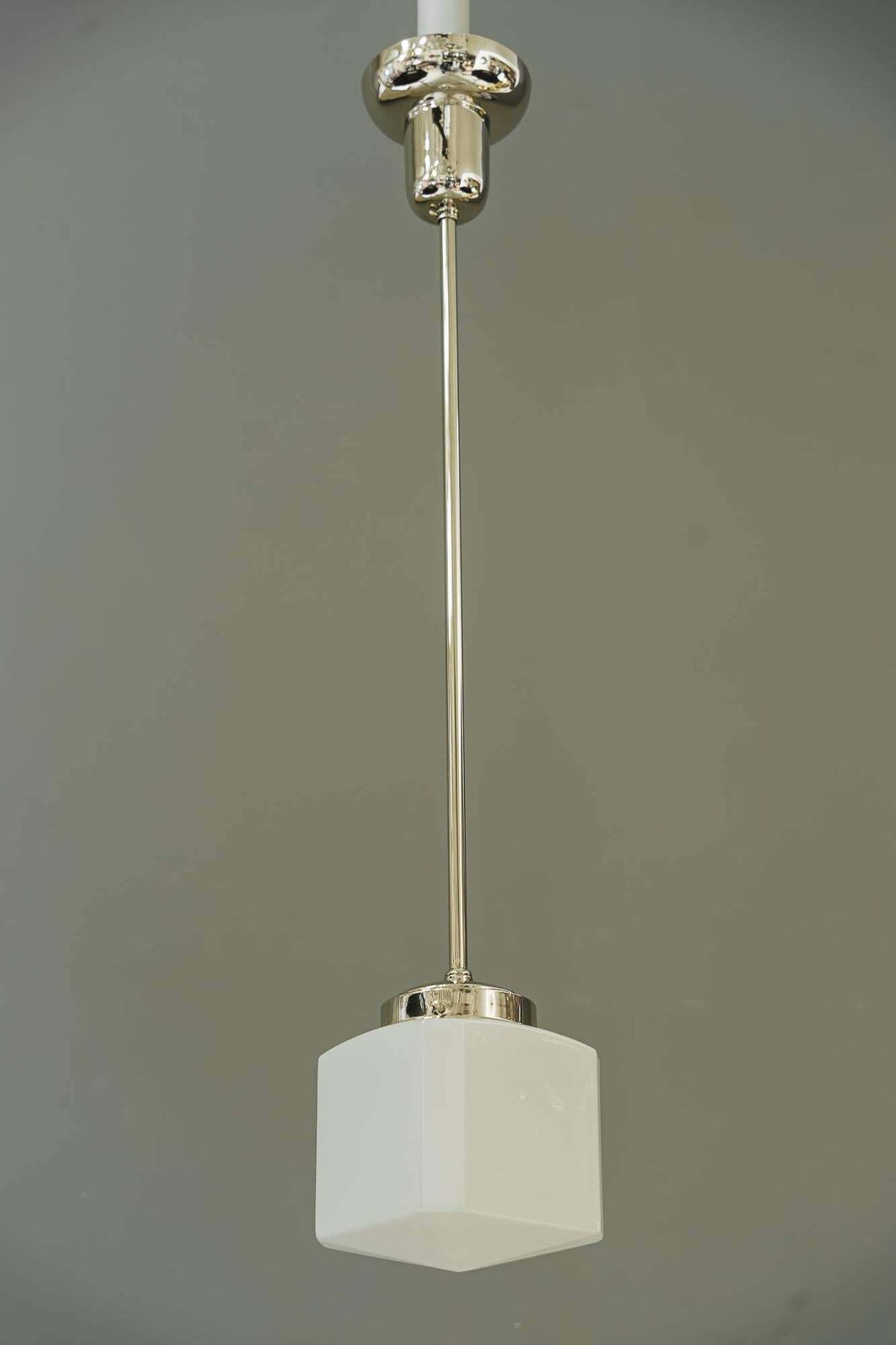 2x Art Deco Nickel Pendant With Opal Glass Shade Vienna Around 1920s photo furniture