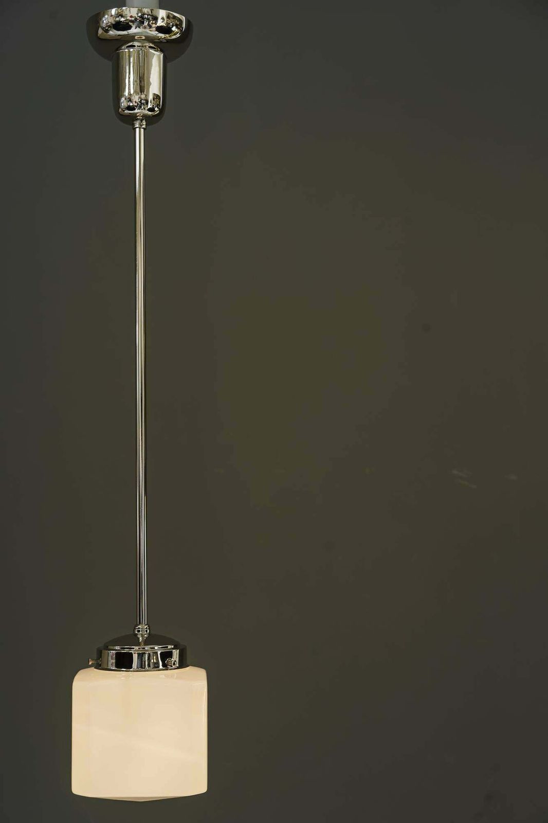 2x Art Deco Nickel Pendant With Opal Glass Shade Vienna Around 1920s photo buy