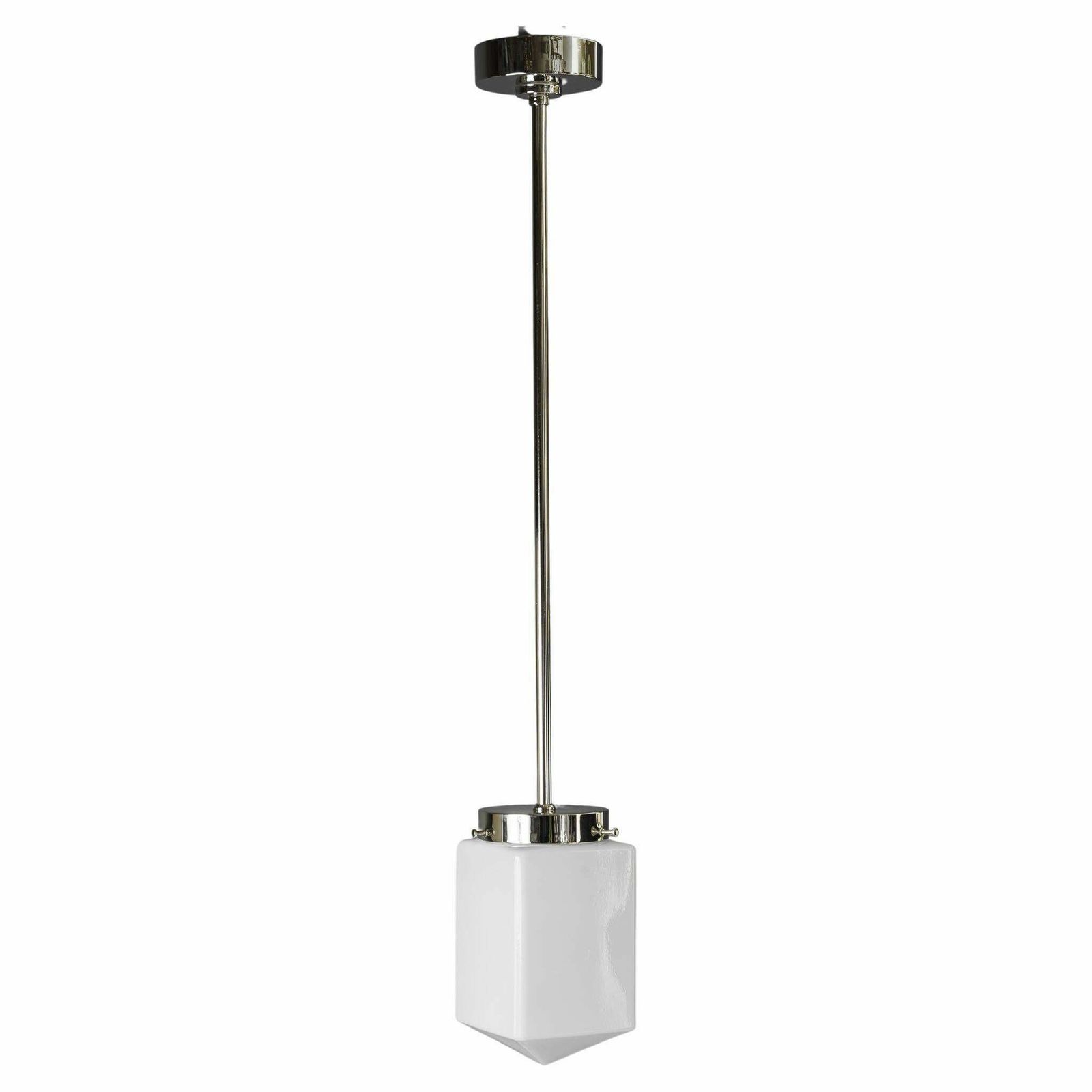 Art Deco Nickel   Plated Pendant With Opal Glass Shade Vienna Around 1920s