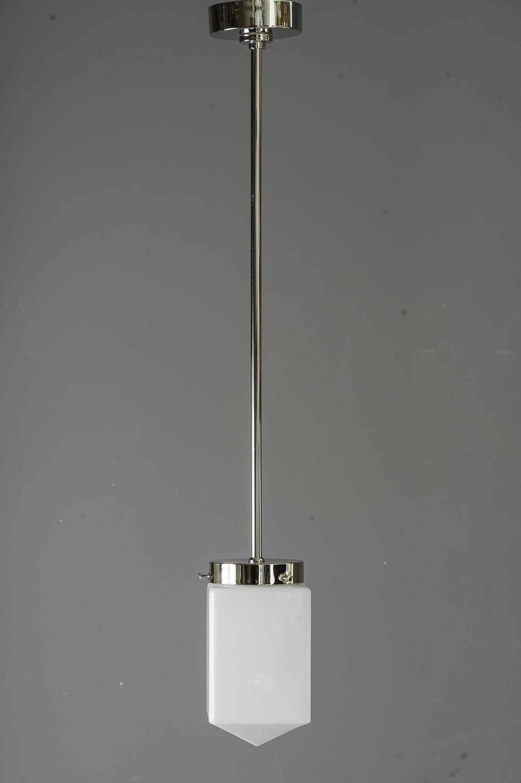 Art Deco Nickel   Plated Pendant With Opal Glass Shade Vienna Around 1920s photo furniture