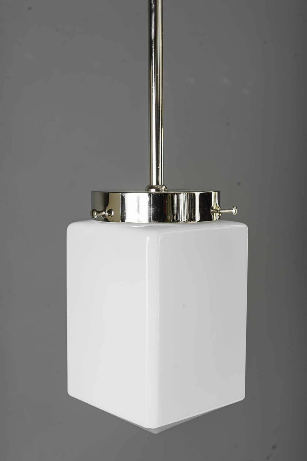 Art Deco Nickel   Plated Pendant With Opal Glass Shade Vienna Around 1920s photo buy