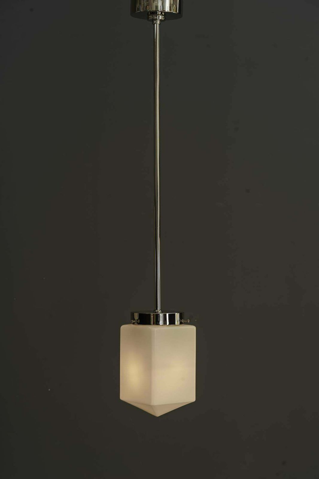 Art Deco Nickel   Plated Pendant With Opal Glass Shade Vienna Around 1920s photo vintage