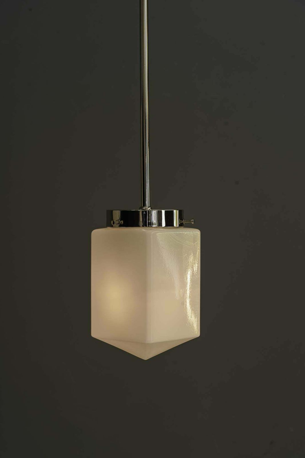 photo furniture Art Deco Nickel   Plated Pendant With Opal Glass Shade Vienna Around 1920s