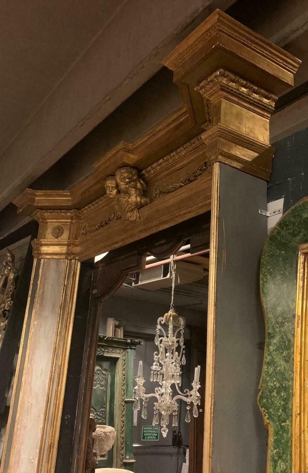 photo furniture Antique Portal Lacquered And Gilded Wood, Carved Cherubs & Festoons, '600 Italy