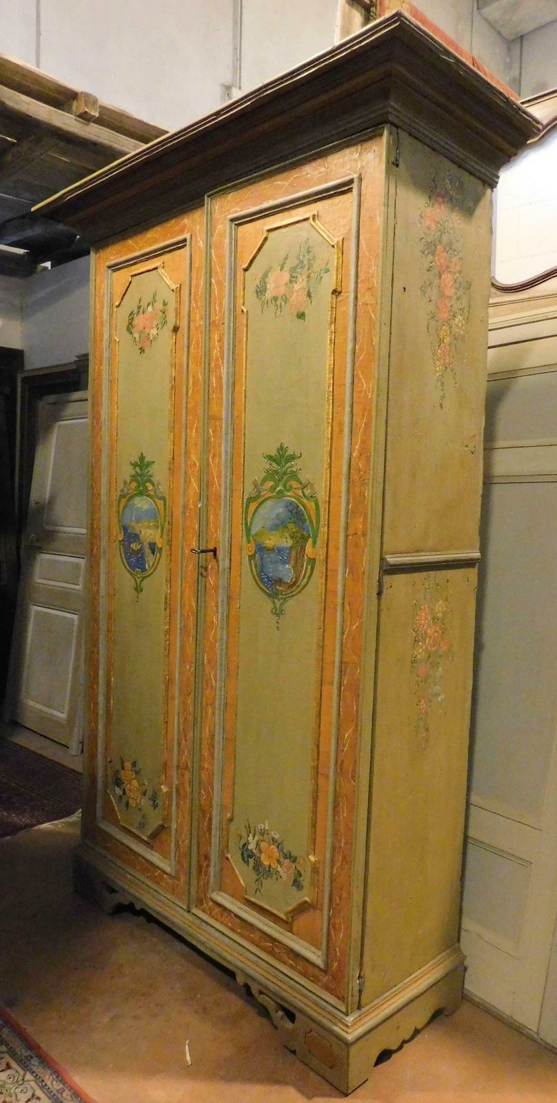 Painted Cabinet, Double Doors With Maritime Views, Genoa 'Italy', 18th Century photo vintage