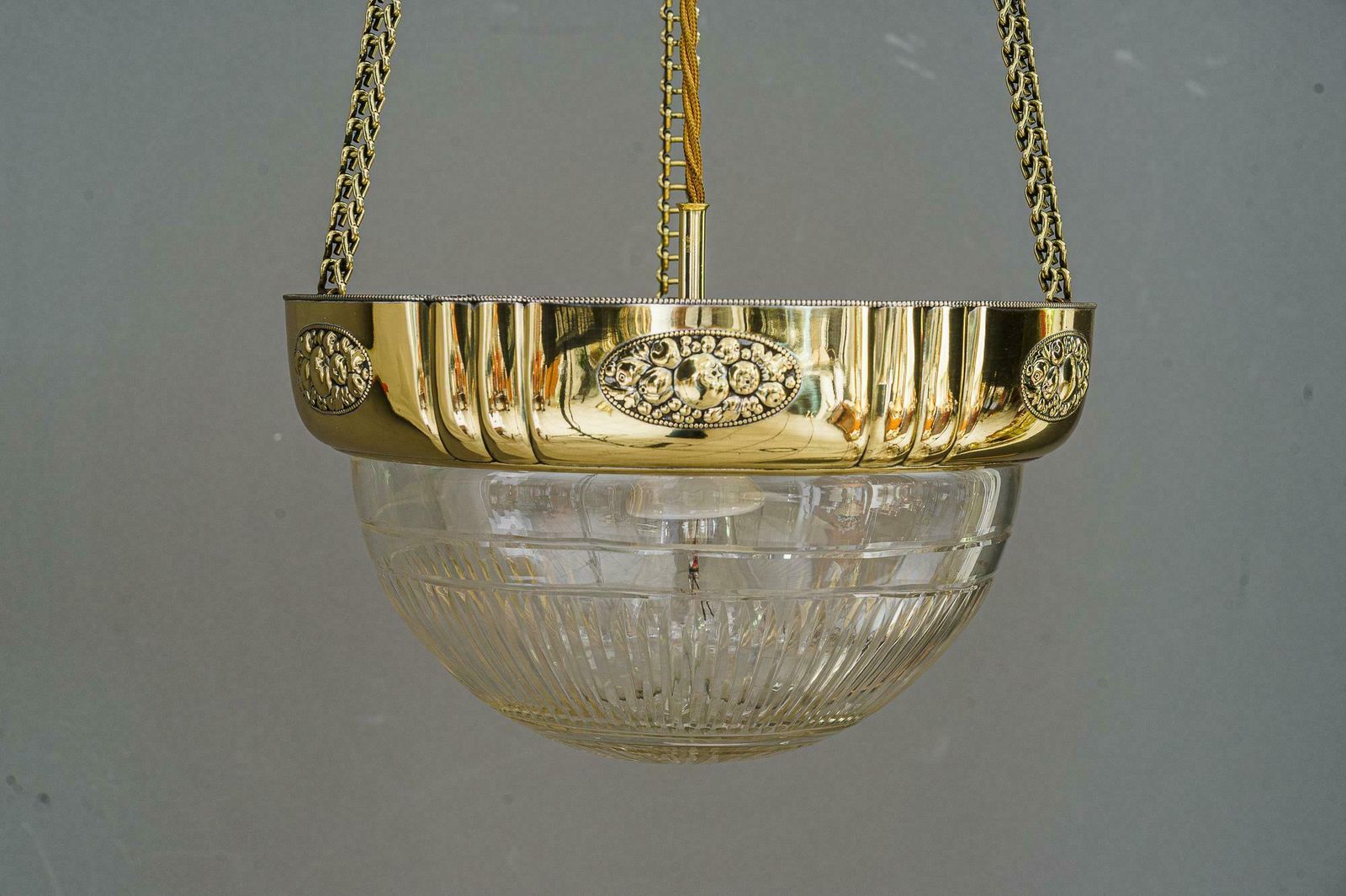 Art Deco Pendant With Original Antique Cut Glass Shade Vienna Around 1920s photo Lighting