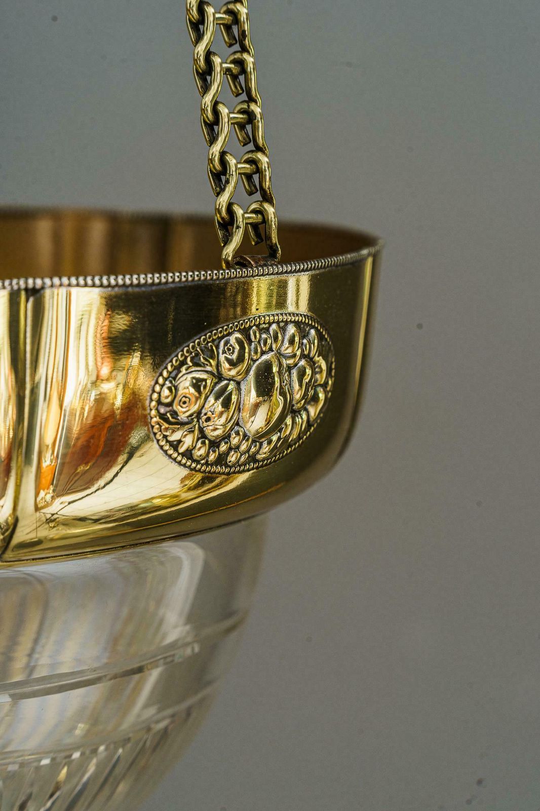 Art Deco Pendant With Original Antique Cut Glass Shade Vienna Around 1920s photo vintage