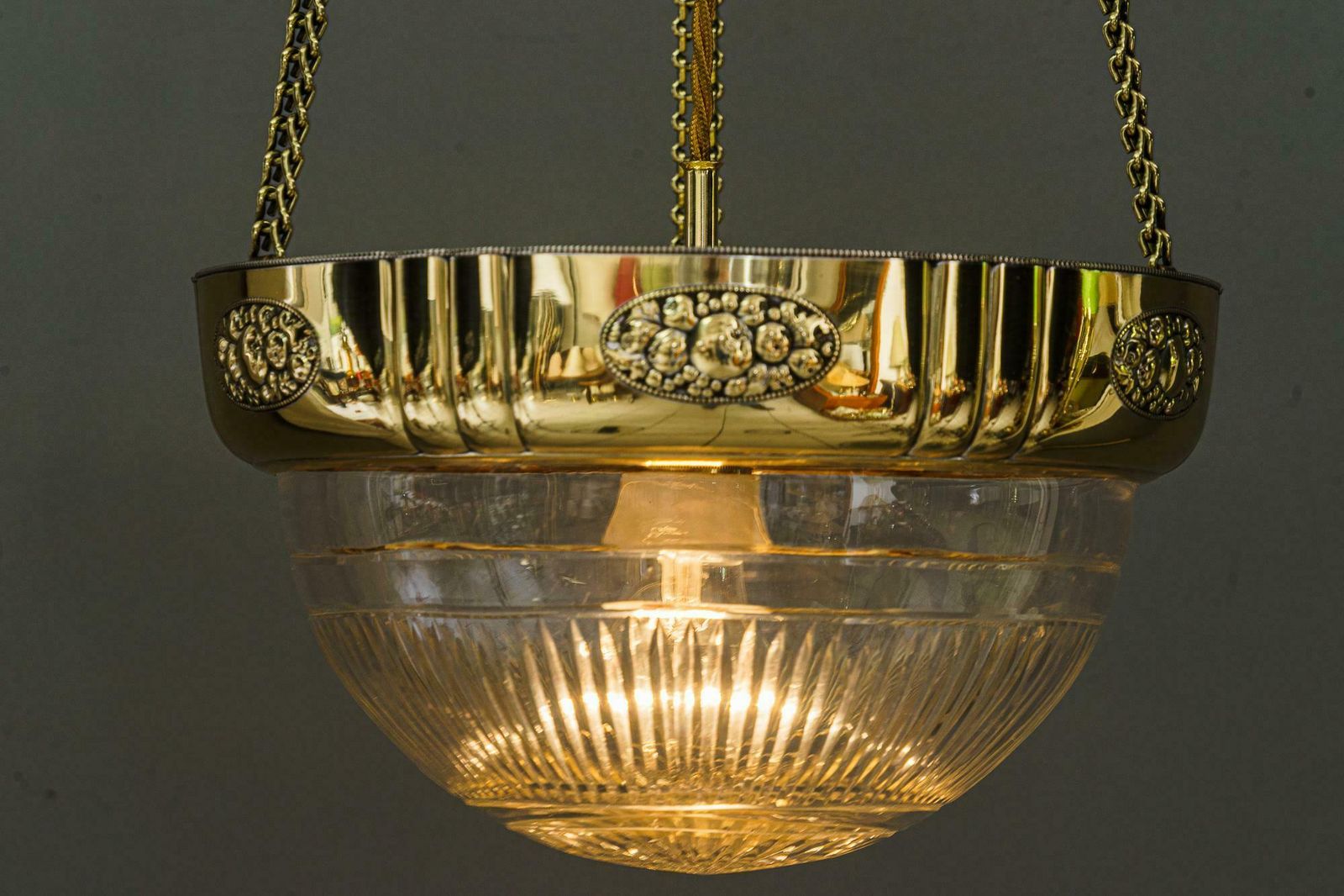Lighting Art Deco Pendant With Original Antique Cut Glass Shade Vienna Around 1920s photo