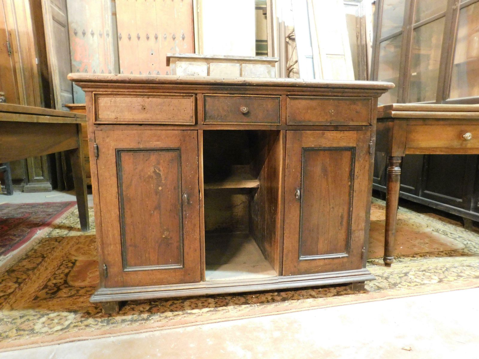 N.3 Counters, Desks, Tables With Drawers, In Carved Walnut, 18th Century Italy photo furniture
