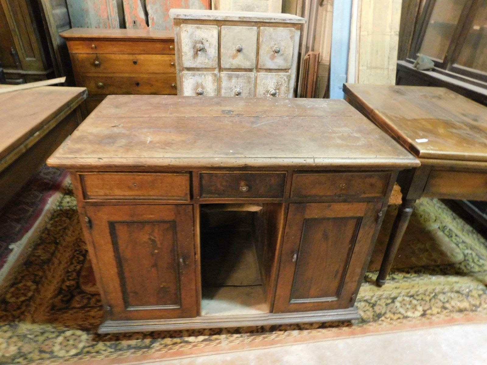 N.3 Counters, Desks, Tables With Drawers, In Carved Walnut, 18th Century Italy photo for sale