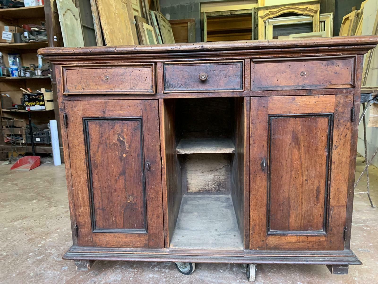 N.3 Counters, Desks, Tables With Drawers, In Carved Walnut, 18th Century Italy photo vintage