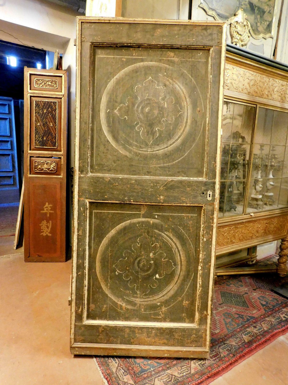 Antique Painted And Lacquered Single Door, 18th Century, Italy photo for sale