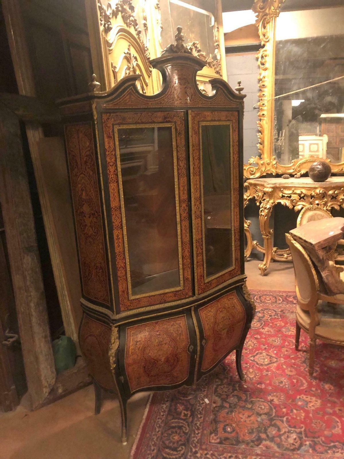 Boulle Style Display Cabinet, Rounded And Inlaid, Early 1900s, Italy photo buy