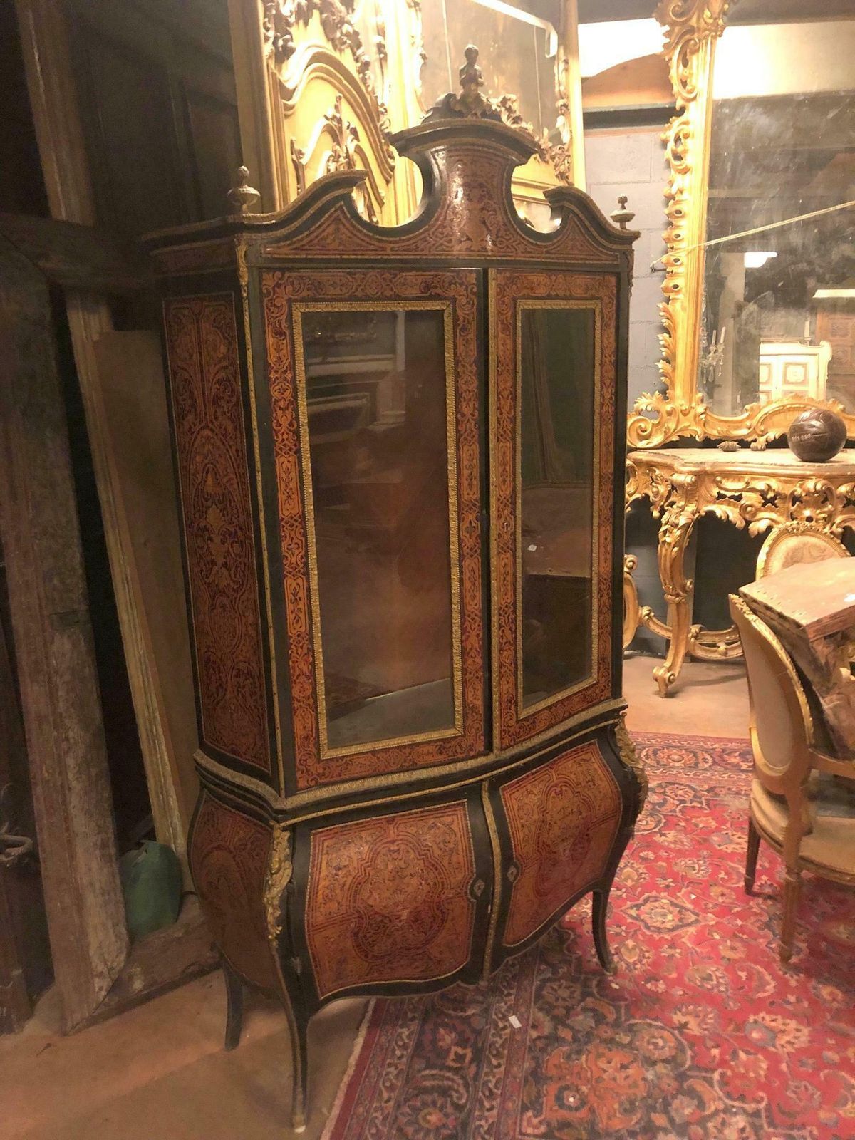 Boulle Style Display Cabinet, Rounded And Inlaid, Early 1900s, Italy photo vintage