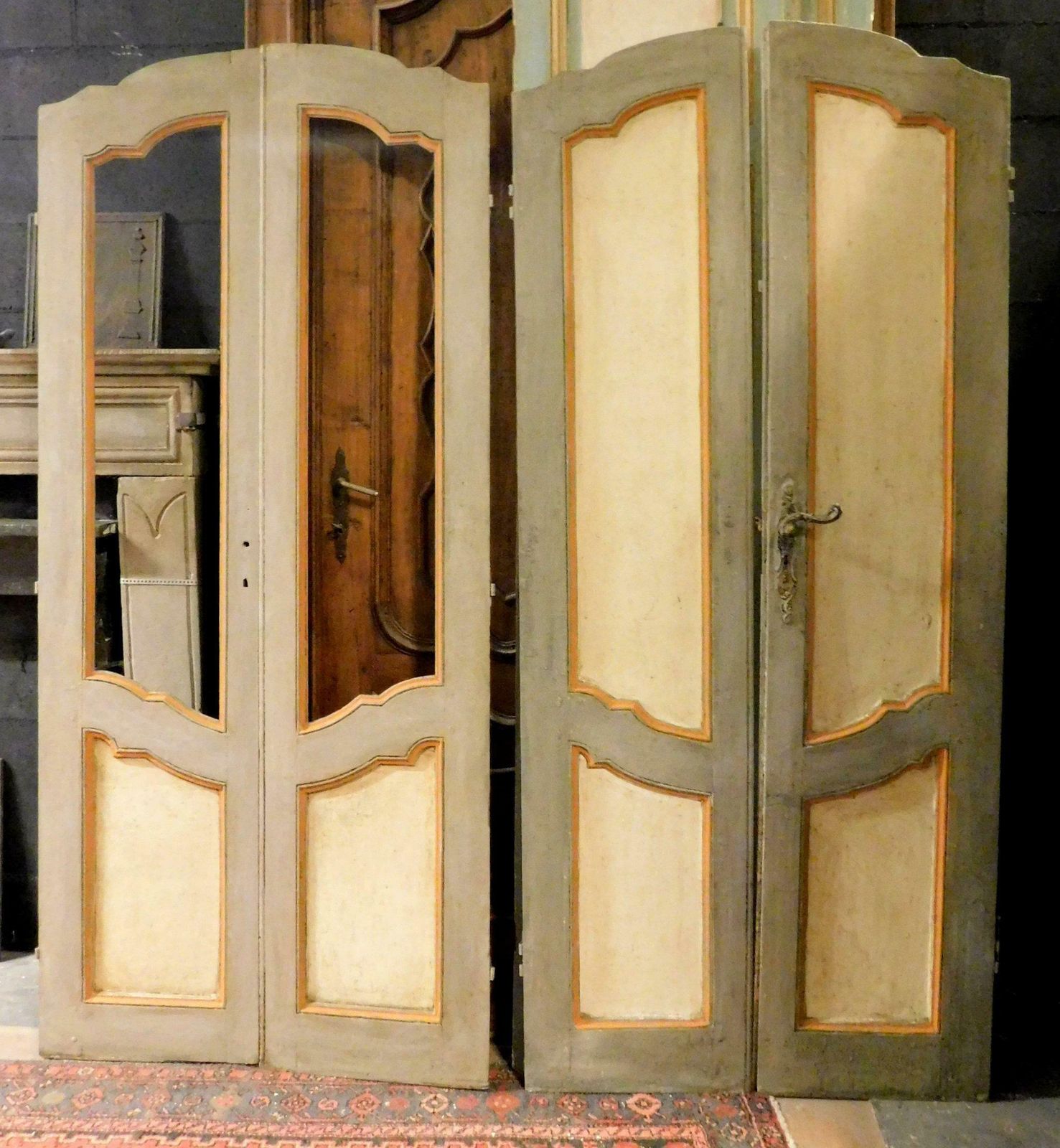 N.2 Double Doors, One Glass And One Panels, Lacquered, 18th Century Italy photo furniture