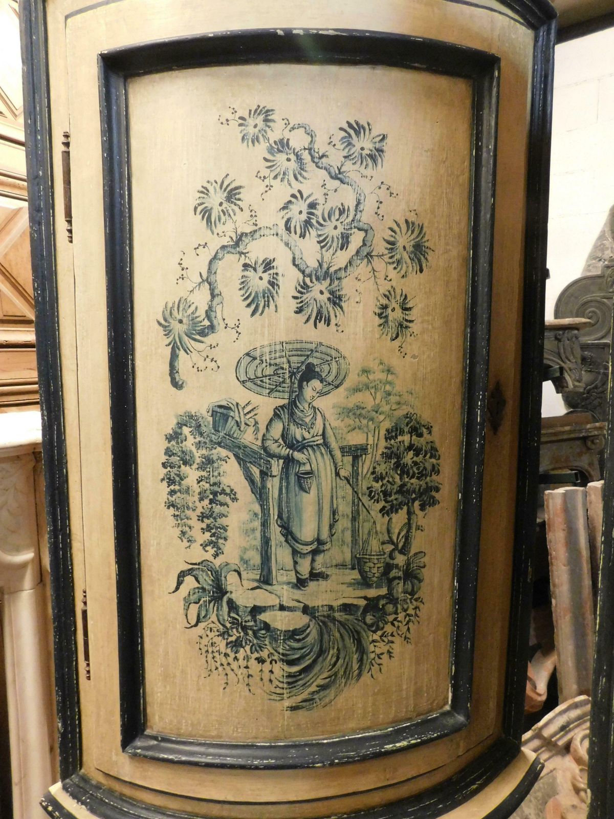 Antique Pair Of Corner Cabinets In Lacquered Wood With Chinoiserie, 18th Century photo for sale