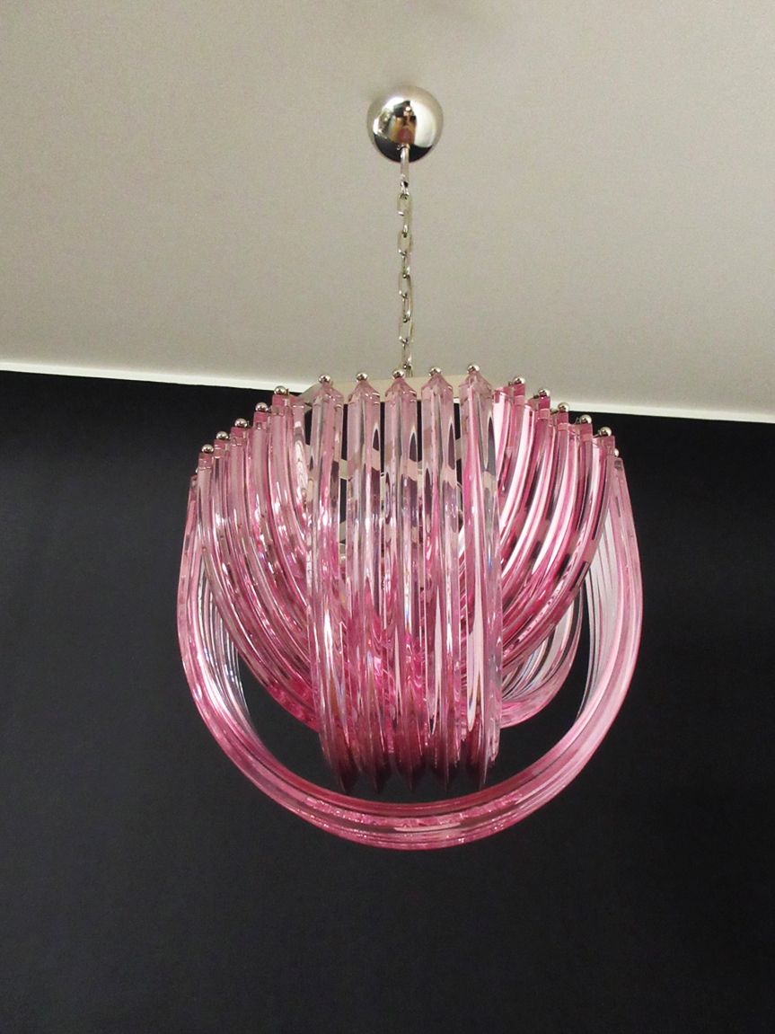 Lighting Large Curvati Chandelier, Pink Triedri, 20 Murano Glasses photo