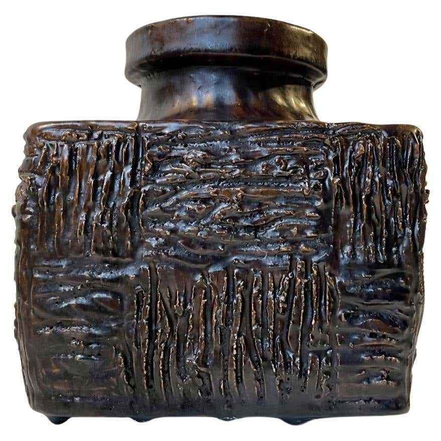 Brutalist Scandinavian Stoneware Vase With Brown Fat Lava Glaze, 1970s