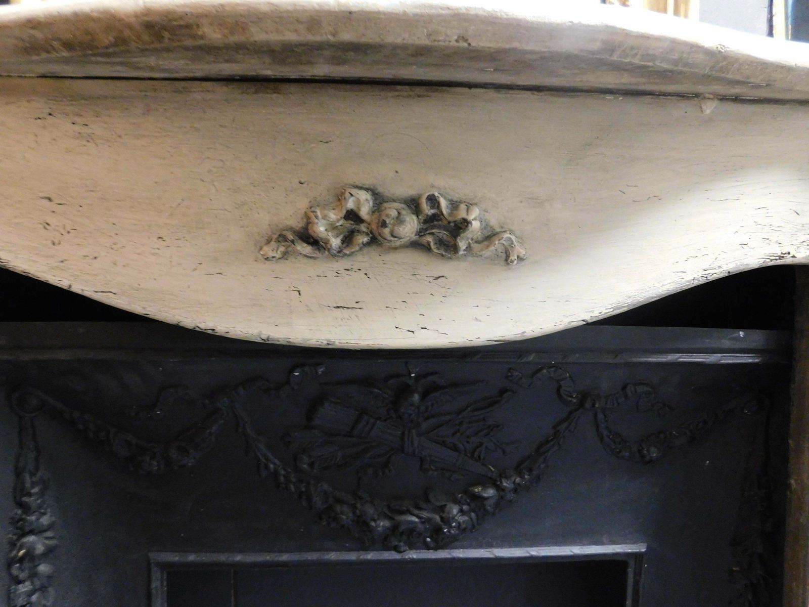 Fireplace Mantle In Grey Lacquered Wood, 19th Century, Italy photo buy