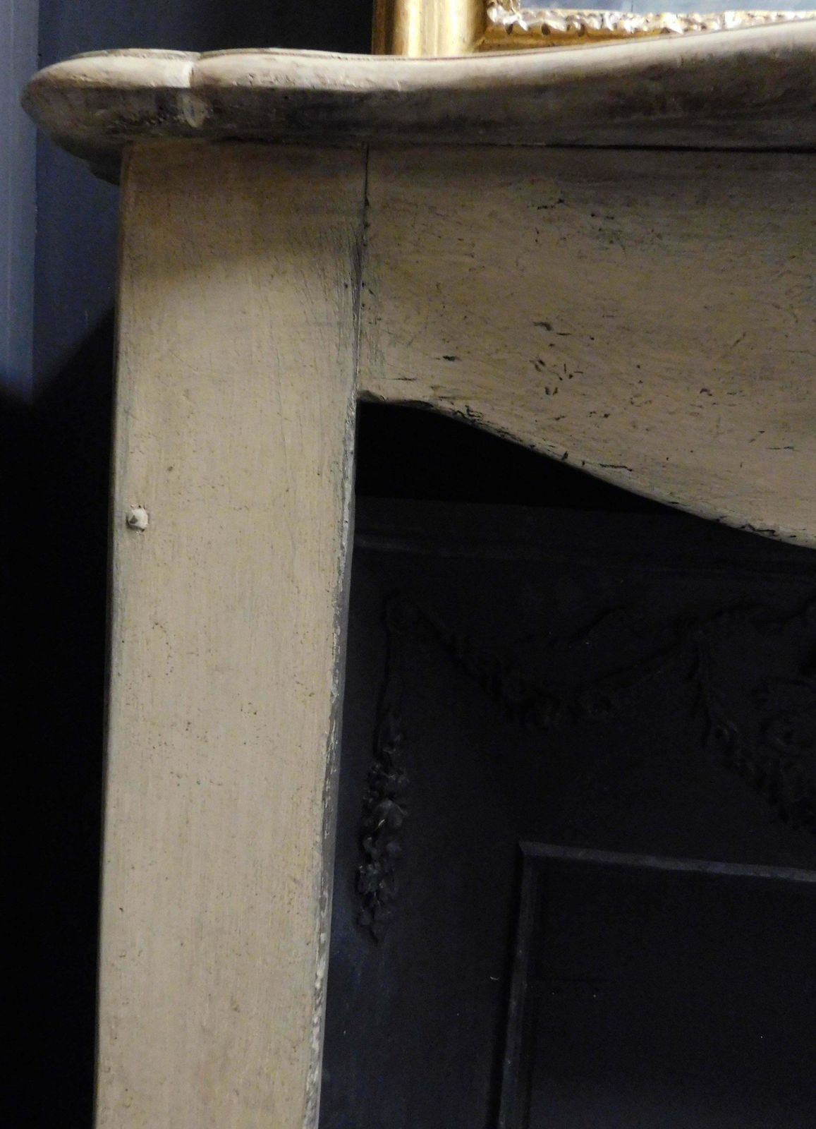 Fireplace Mantle In Grey Lacquered Wood, 19th Century, Italy photo vintage