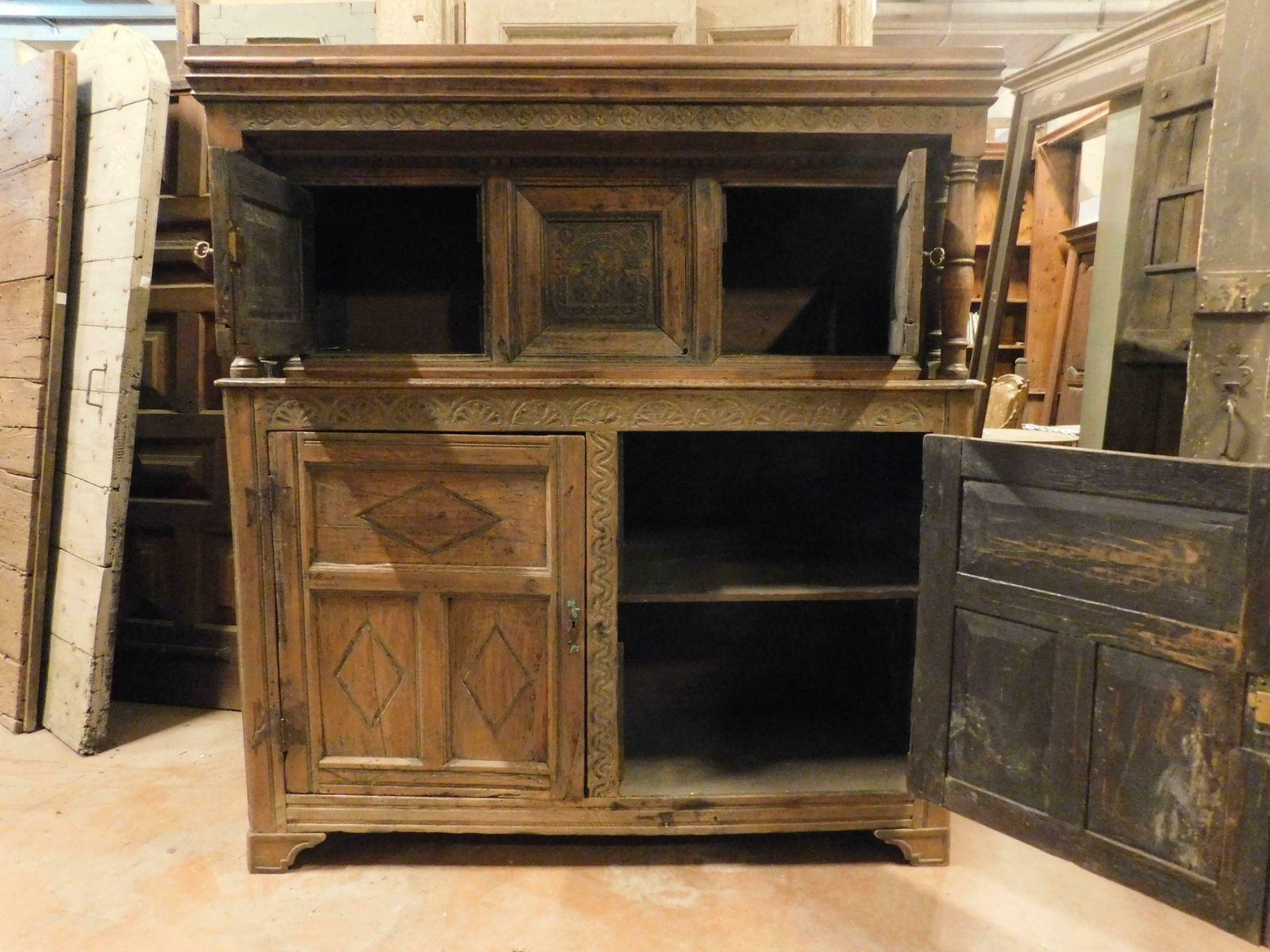 Buffet Sideboard Credenzas In Carved And Bent Larch, Rustic, Italy's Mountains photo 2835.0