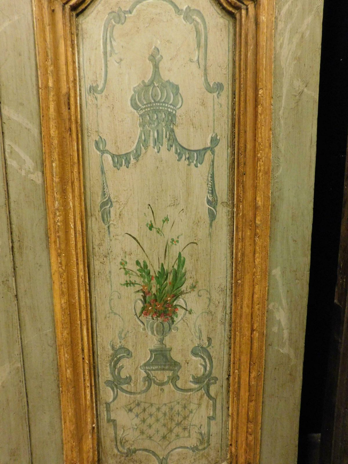 Set Of 2 Lacquered And Painted Doors, Green And Yellow, 18th Century Rome photo vinterior