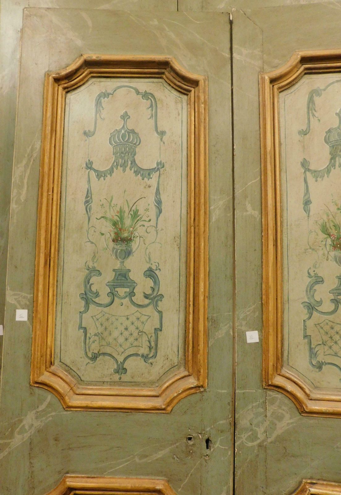 Set Of 2 Lacquered And Painted Doors, Green And Yellow, 18th Century Rome photo buy