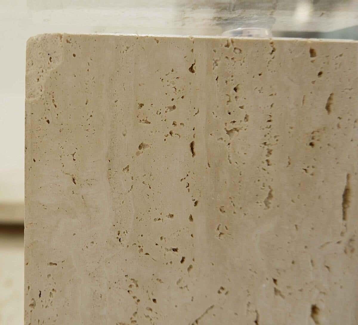 Mid Century Modern Glass And Travertine Coffee Table, Willy Ballez, 1970s photo Furniture