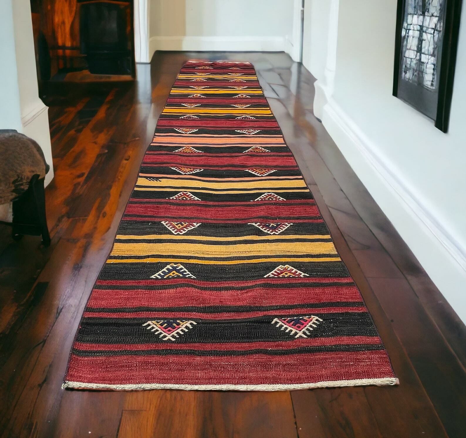 Traditional Turkish Kilim Runner ,Vintage Anatolian Turkish Kelim