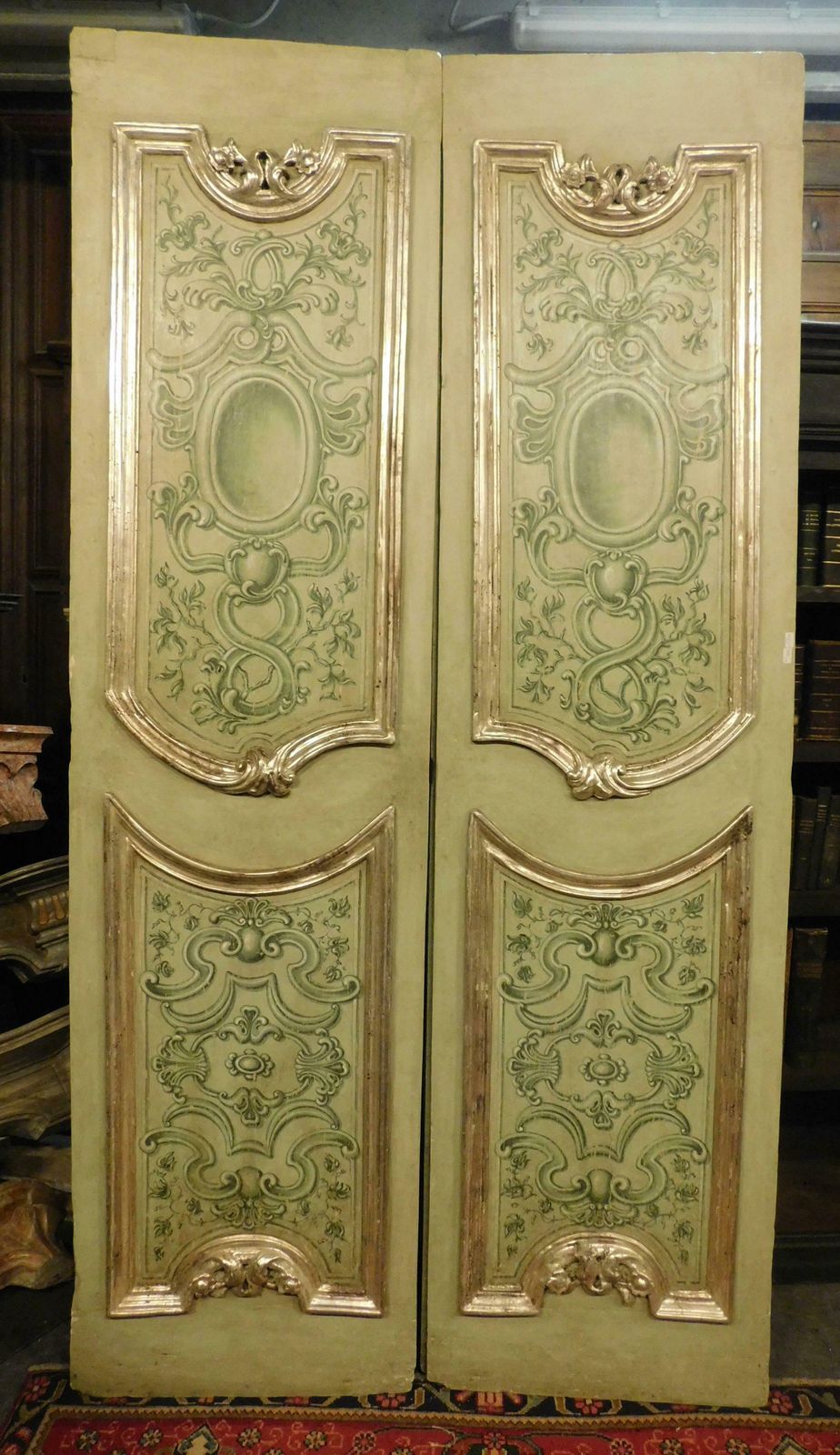 photo furniture N.4 Antique Two Winged Doors, Painted, Sculpted And Silvered, Italy ''700