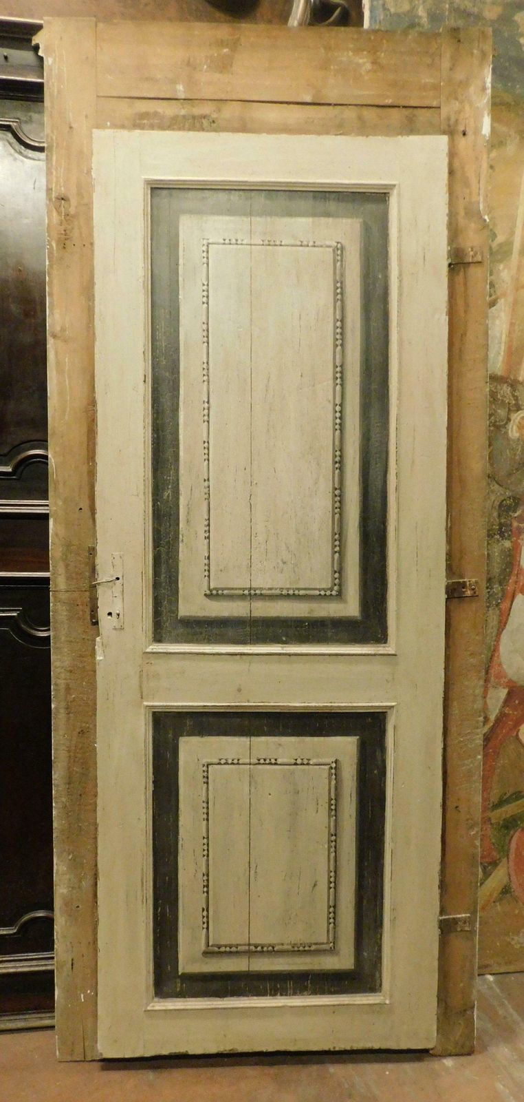 Antique Interior Door, Richly Painted With Original Frame, 18th Century, Italy photo vintage