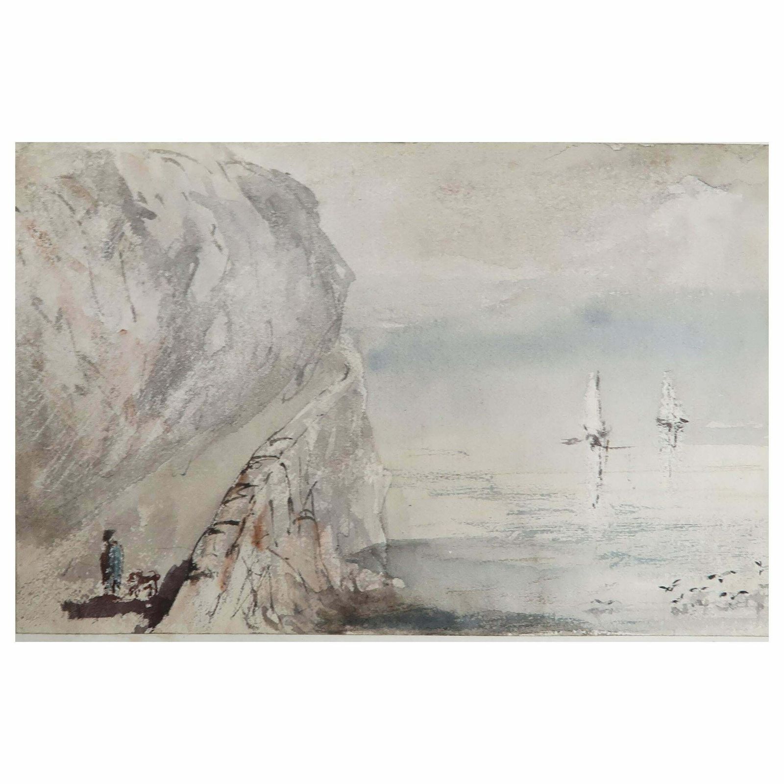 Watercolour Of Penmaenmawr, North Wales By Robert Hindmarsh Grundy, C.1850
