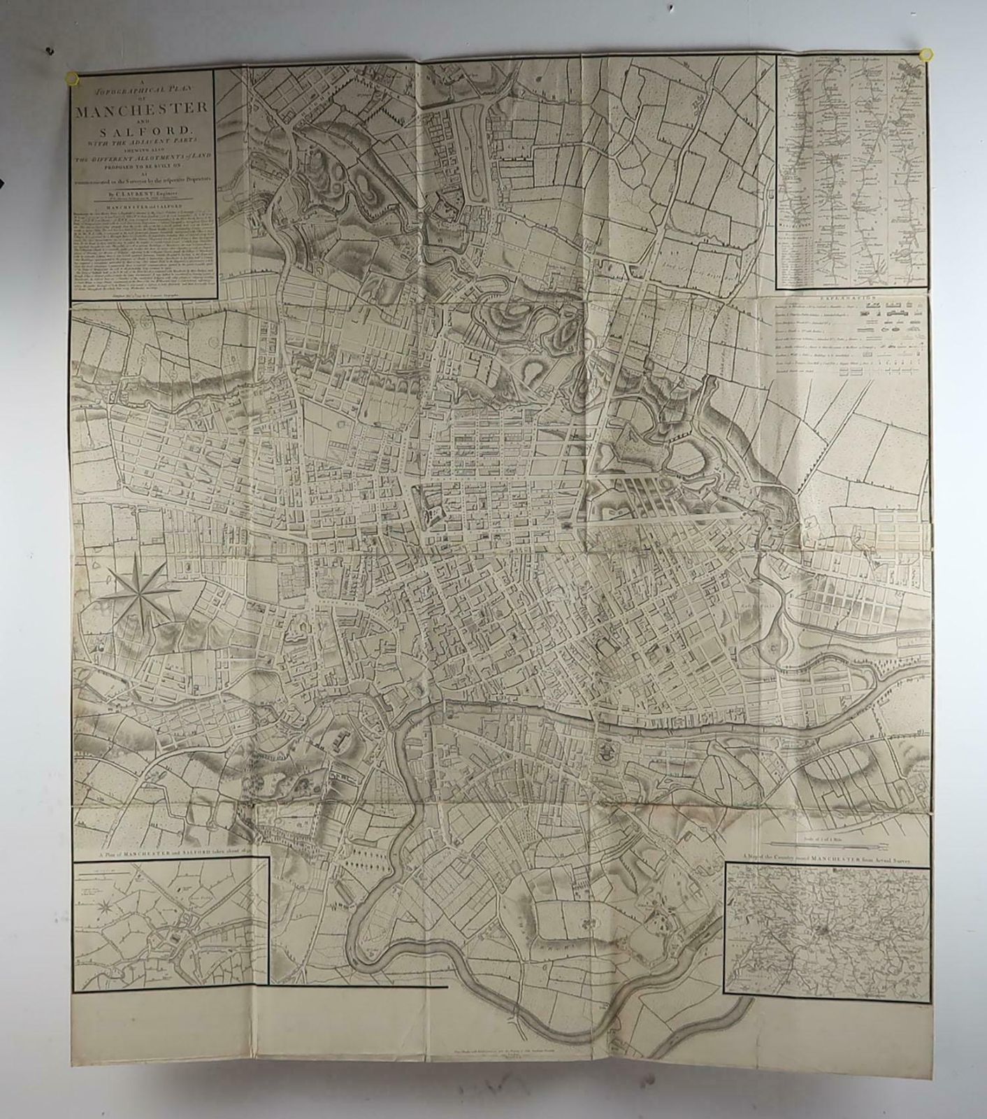 Large Original Antique Folding Map Of Manchester, England, Dated 1793 photo for sale