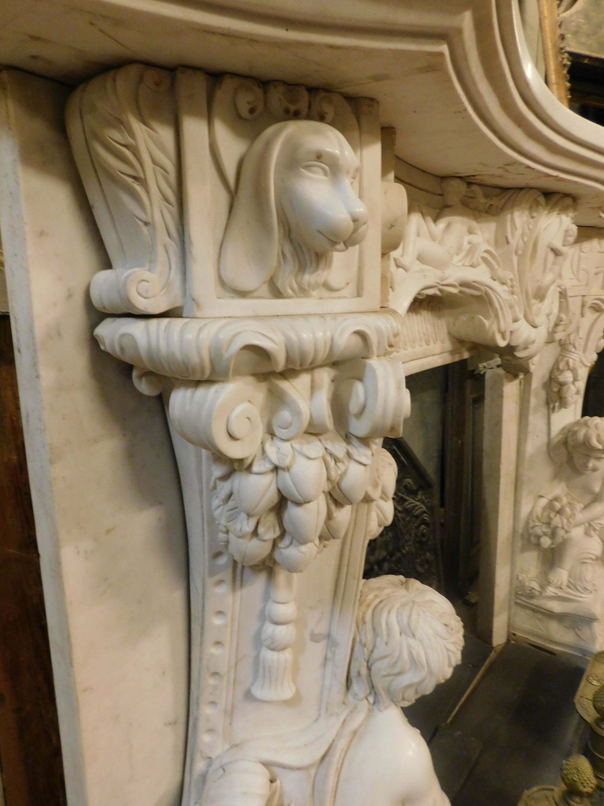 Home Fixtures White Statuary Marble Fireplace, Richly Carved With Cherubs, Cupid, Dogs, Italy photo