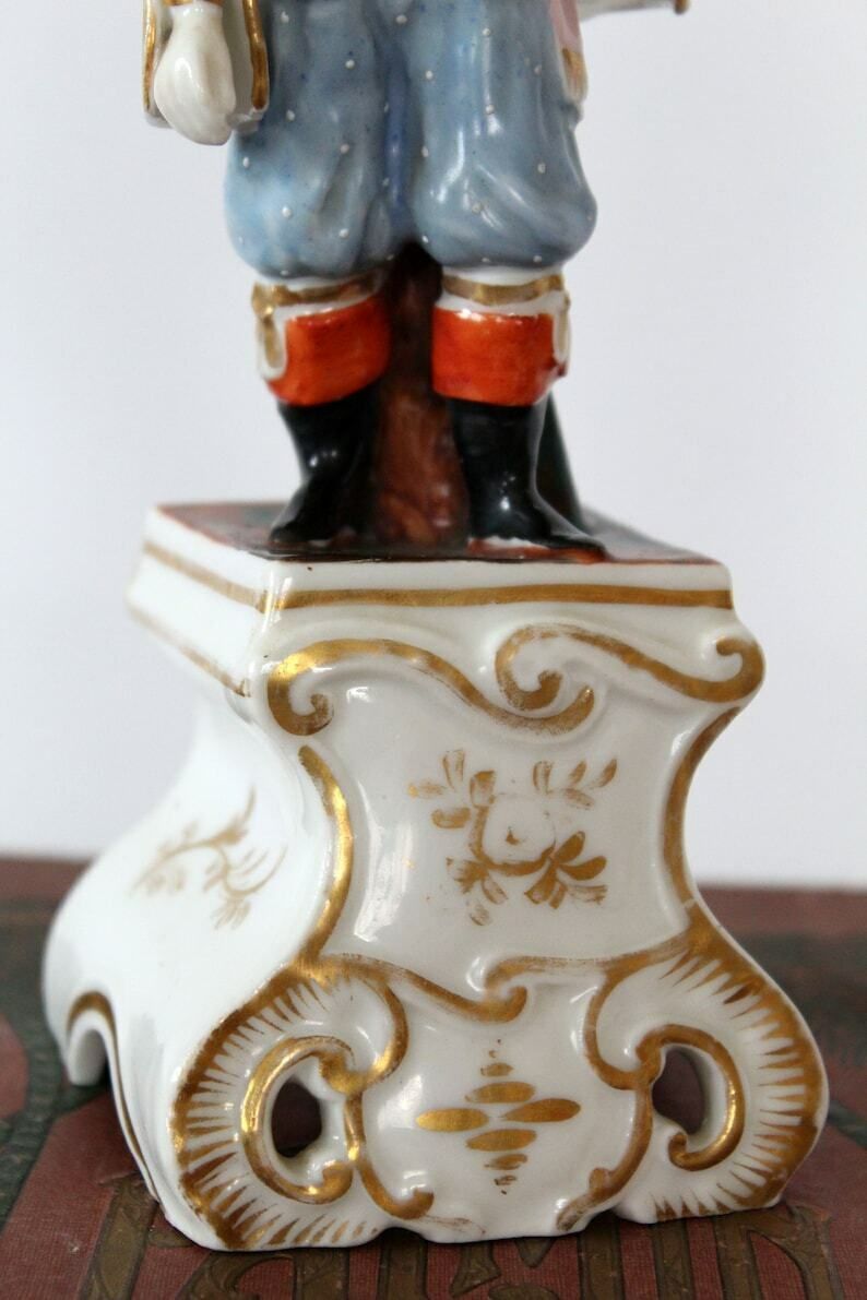 Antique 19th Century Porcelain Figurine, Porcelain Of Paris Or Brussels, Polychrome And Gold Painted, Pen Quill Holder, Style Jacob Petit photo Home Decor