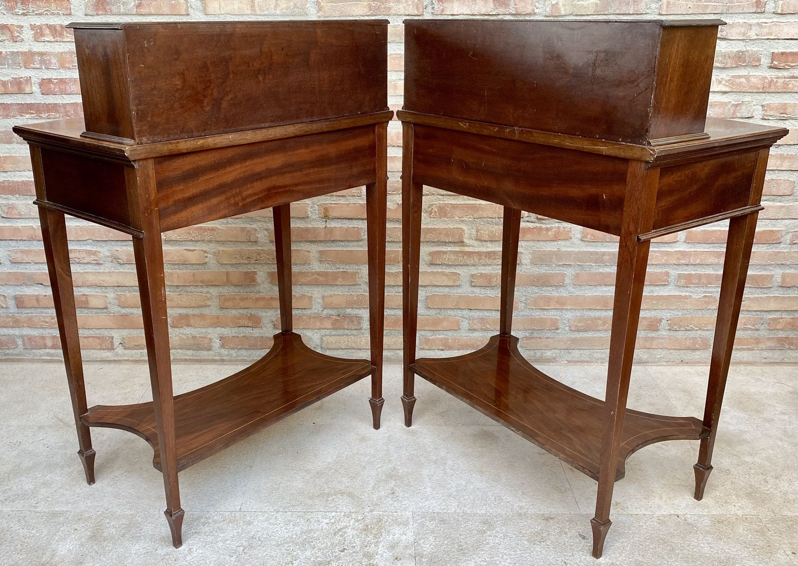 Pair Of Nightstands Or Secretary Desk With French Marquetry Inlaid, Circa 1920 photo vintage