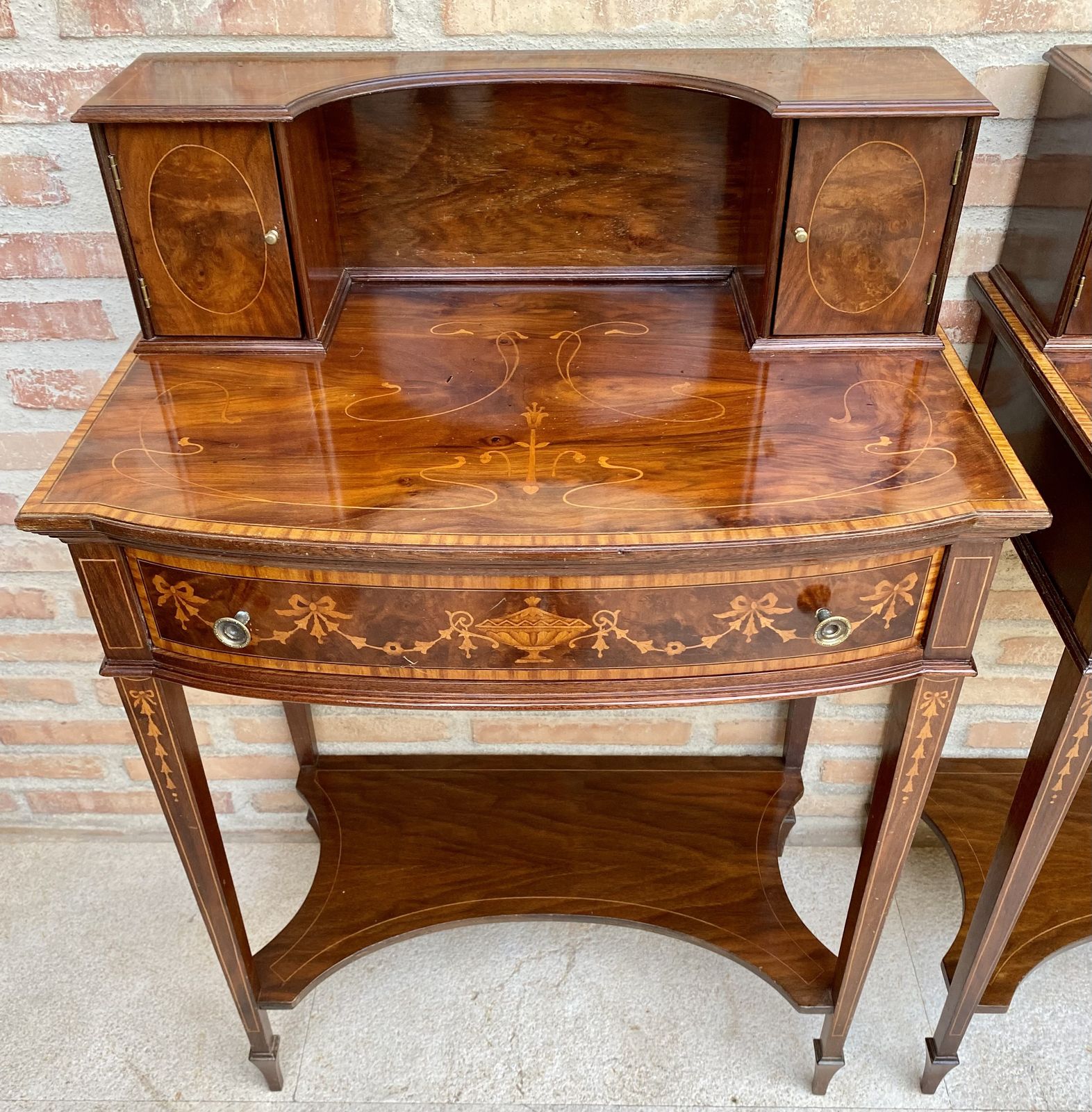photo vintage Pair Of Nightstands Or Secretary Desk With French Marquetry Inlaid, Circa 1920