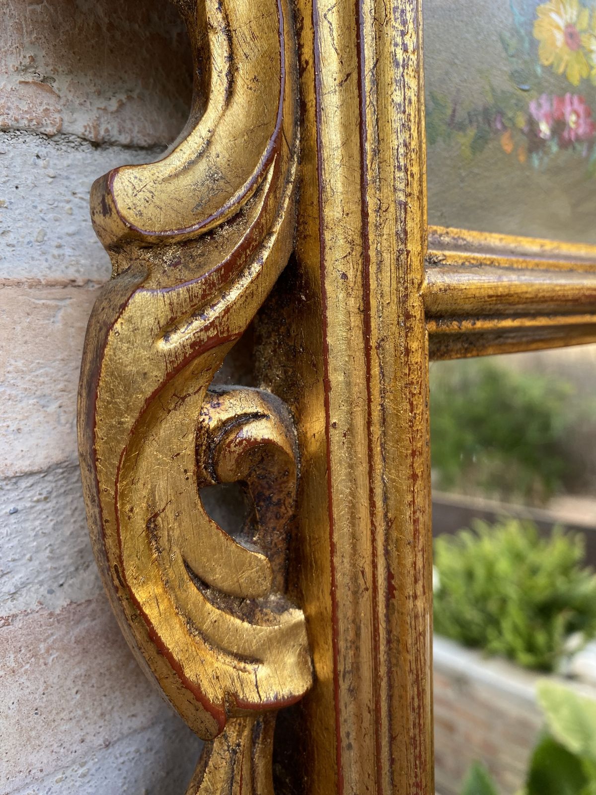 French Gilt Carved Wall Mirror In French Rococo Style With Oil Painting Of Floral Motifs photo 1280.3